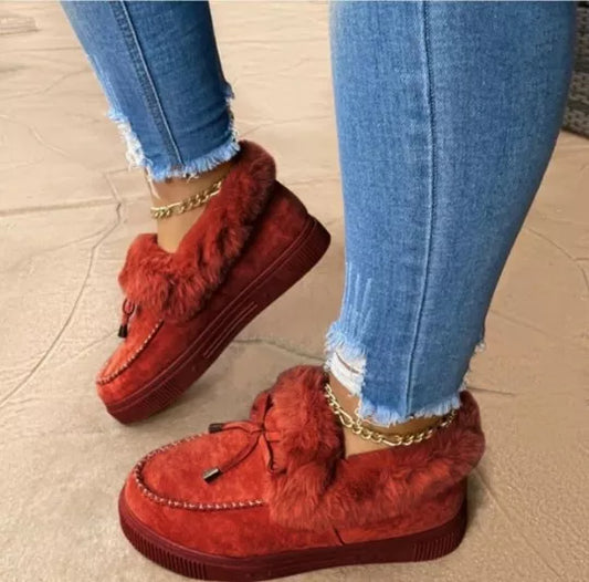 Reddish slip on with fur